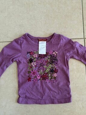 GUESS JEANS Toddler Girls 2T Purple Floral Embroidered Long Sleeve Top Shirt